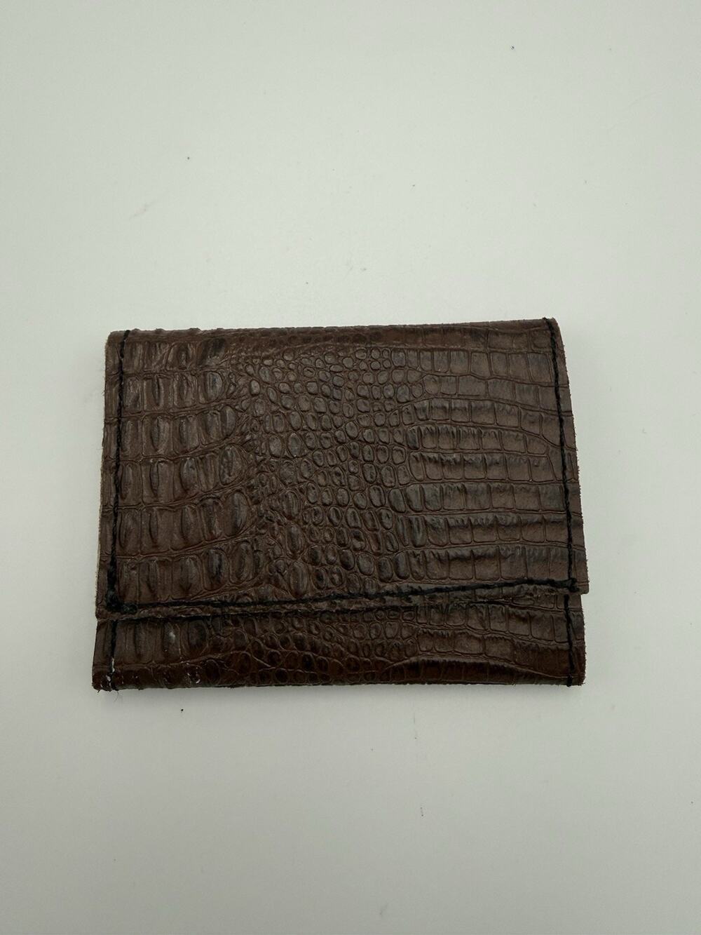 Handmade Brown Crocodile Embossed Leather Trifold Wallet Cardholder Mens Vintage